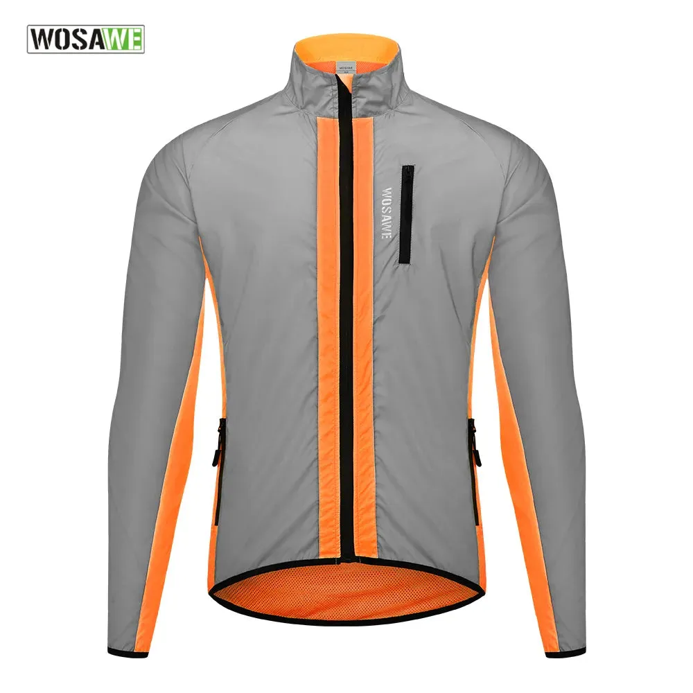Ultralight Reflective Men Cycling Jacket Waterproof Riding Running Windbreaker Mix Of Fluorescent Coloured Silver Panels