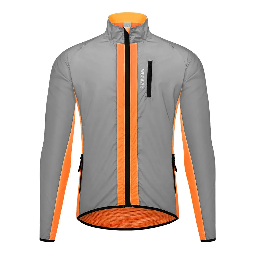Ultralight Reflective Men Cycling Jacket Waterproof Riding Running Windbreaker Mix Of Fluorescent Coloured Silver Panels