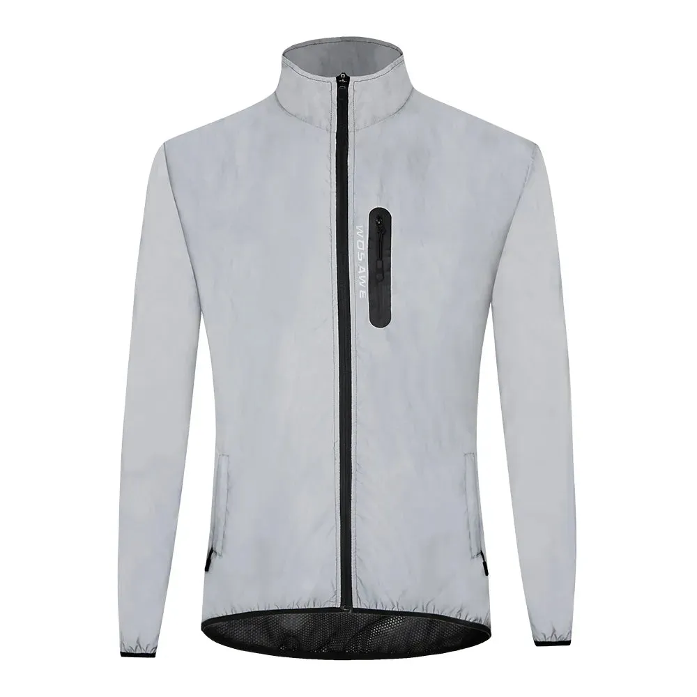 Ultralight Reflective Men Cycling Jacket Waterproof Riding Running Windbreaker Mix Of Fluorescent Coloured Silver Panels