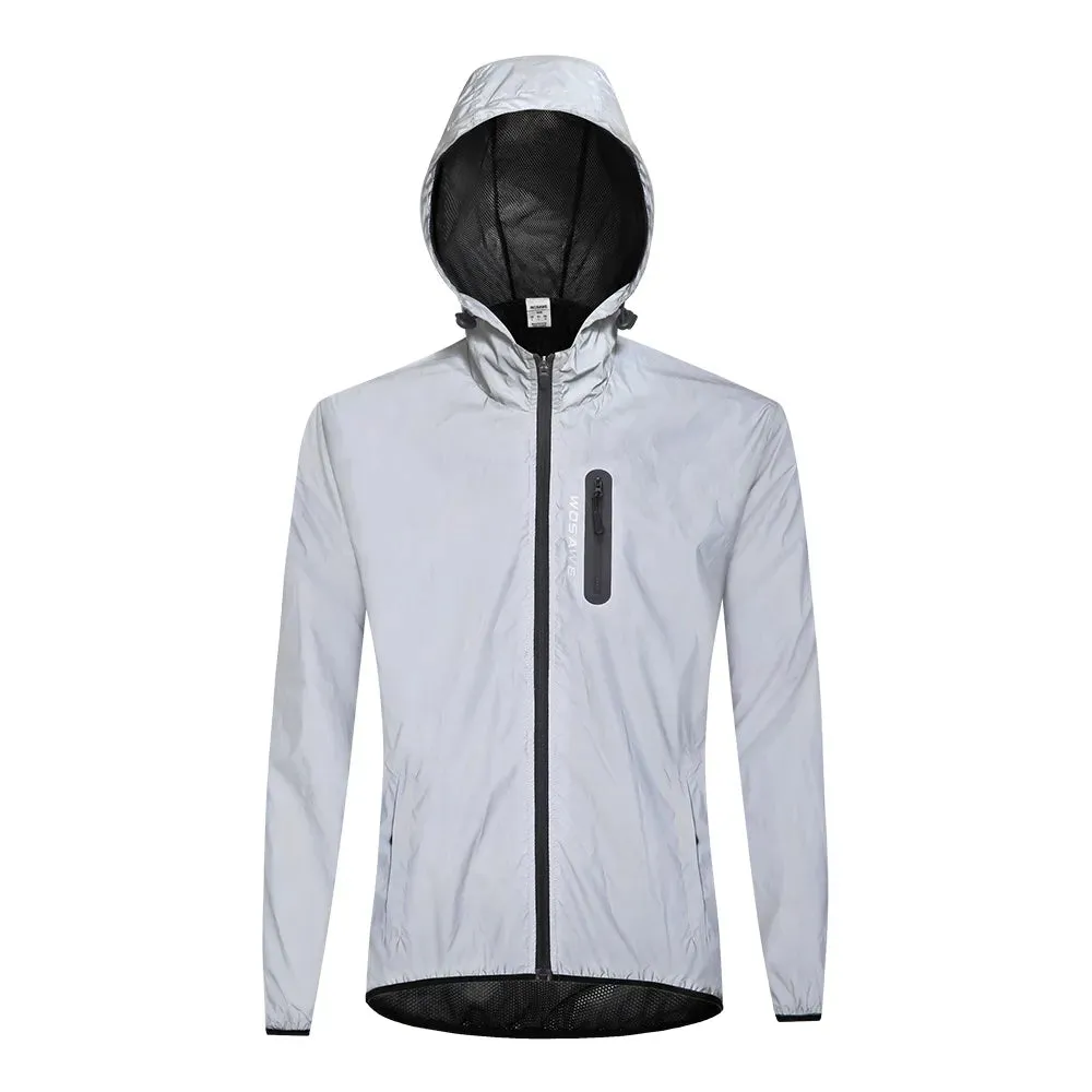 Ultralight Reflective Men Cycling Jacket Waterproof Riding Running Windbreaker Mix Of Fluorescent Coloured Silver Panels