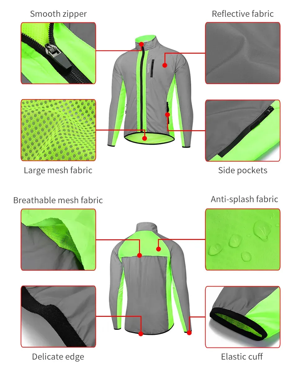 Ultralight Reflective Men Cycling Jacket Waterproof Riding Running Windbreaker Mix Of Fluorescent Coloured Silver Panels