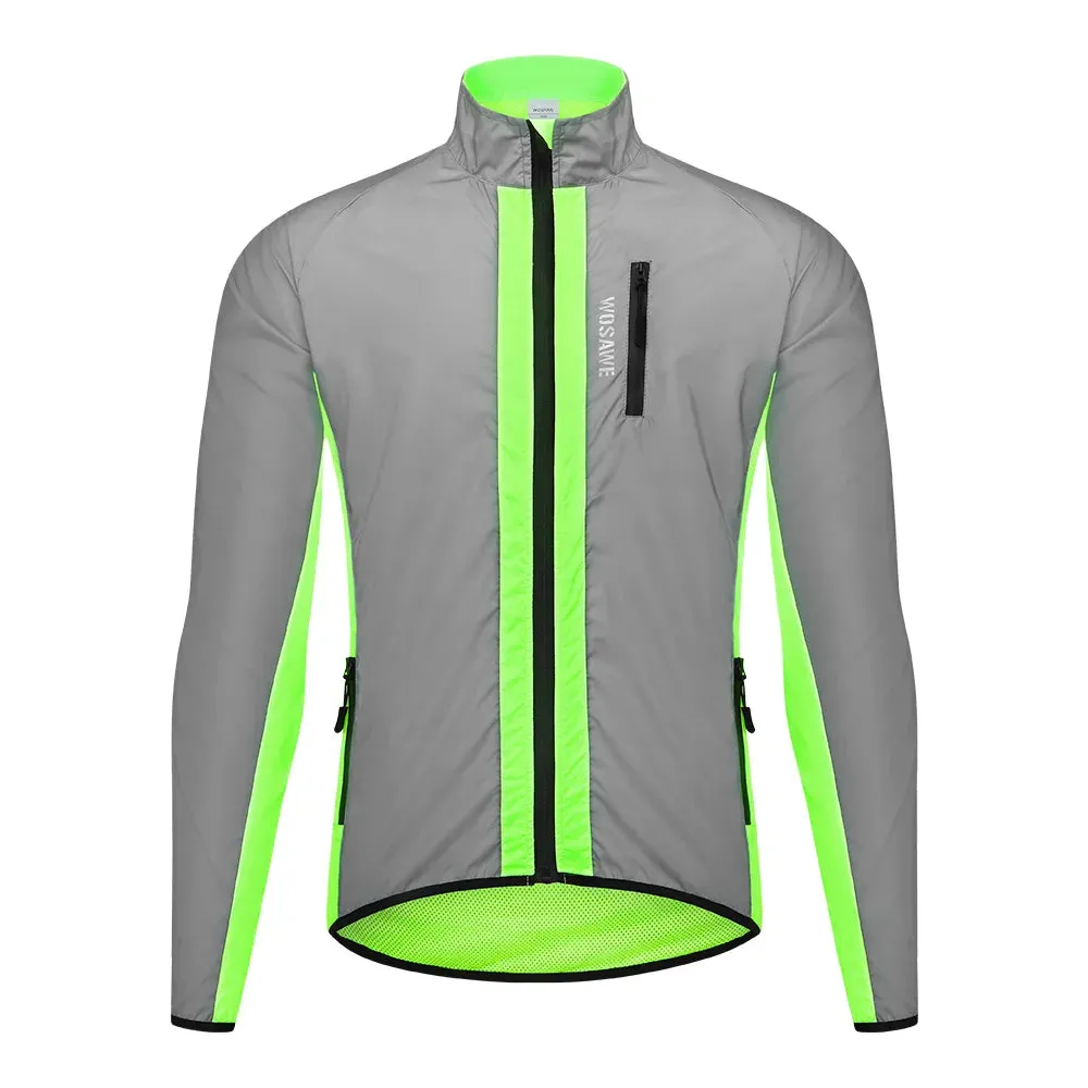 Ultralight Reflective Men Cycling Jacket Waterproof Riding Running Windbreaker Mix Of Fluorescent Coloured Silver Panels
