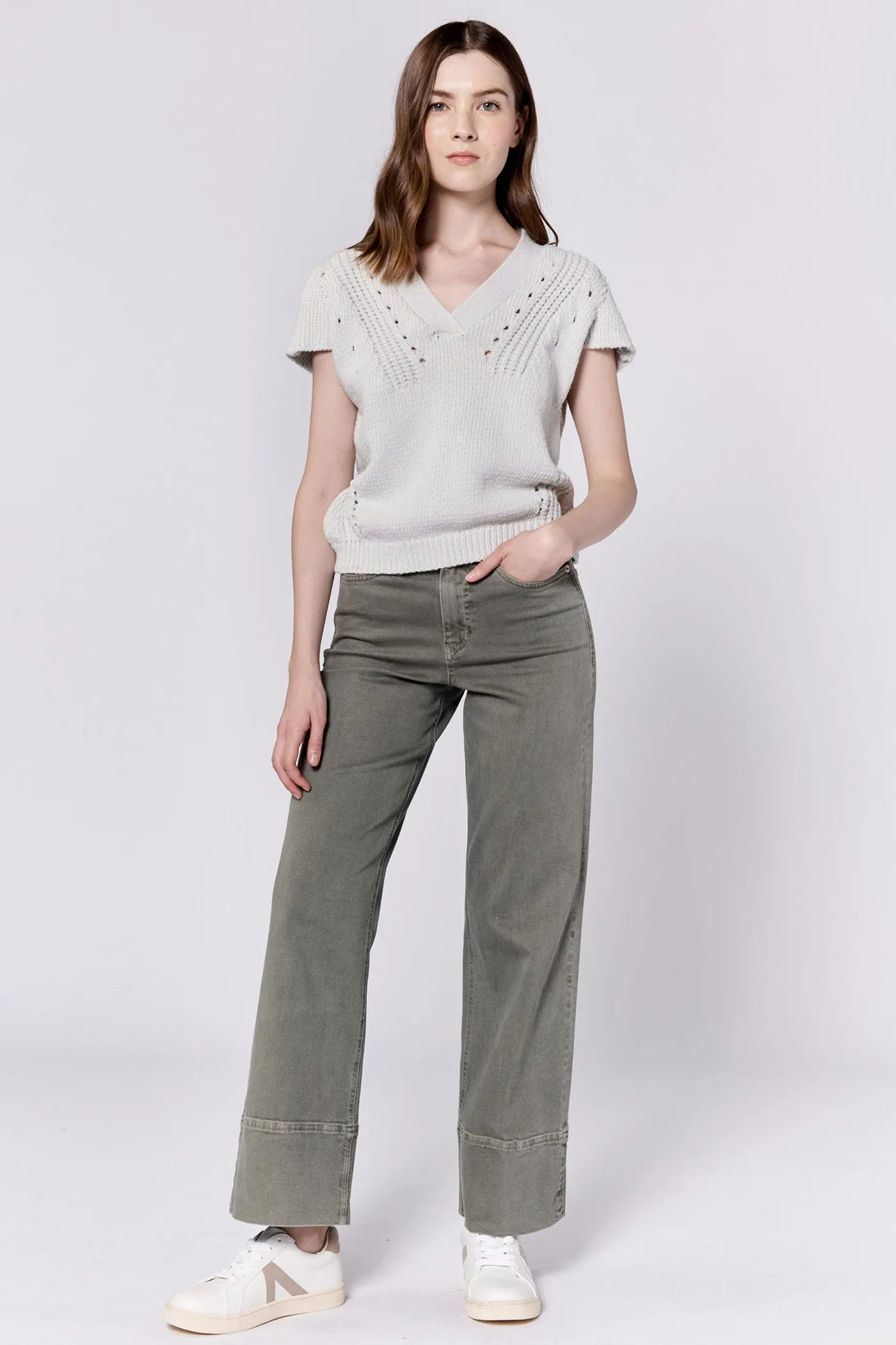 UNA V-NECK SLEEVELESS RELAXED FIT SWEATER PEARL HEATHER