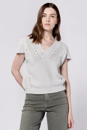 UNA V-NECK SLEEVELESS RELAXED FIT SWEATER PEARL HEATHER