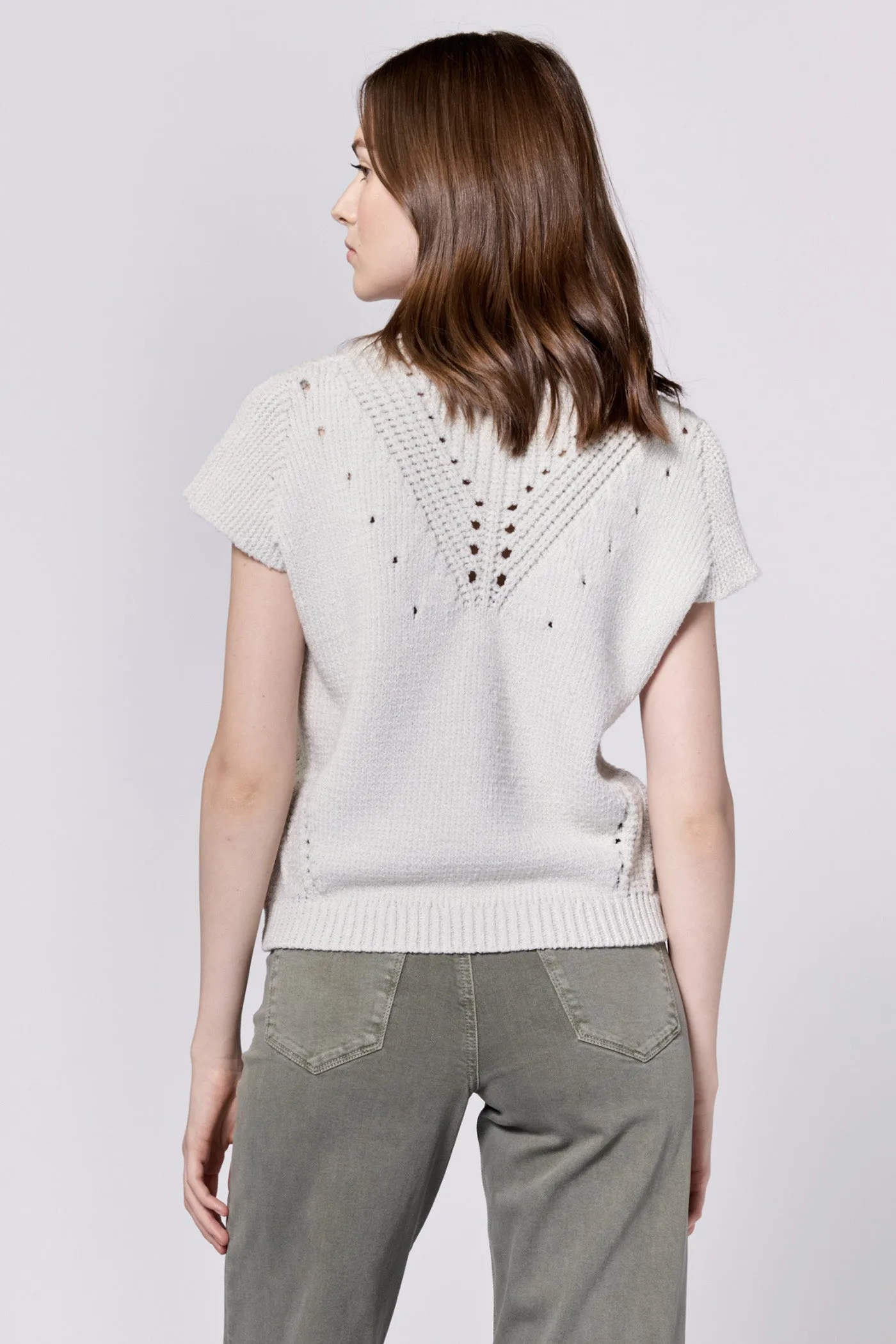 UNA V-NECK SLEEVELESS RELAXED FIT SWEATER PEARL HEATHER