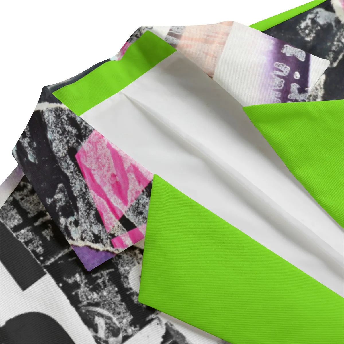 Urban Graphics Split Design Lime Green Men's Casual Flat Lapel Collar Blazer
