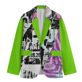 Urban Graphics Split Design Lime Green Men's Casual Flat Lapel Collar Blazer