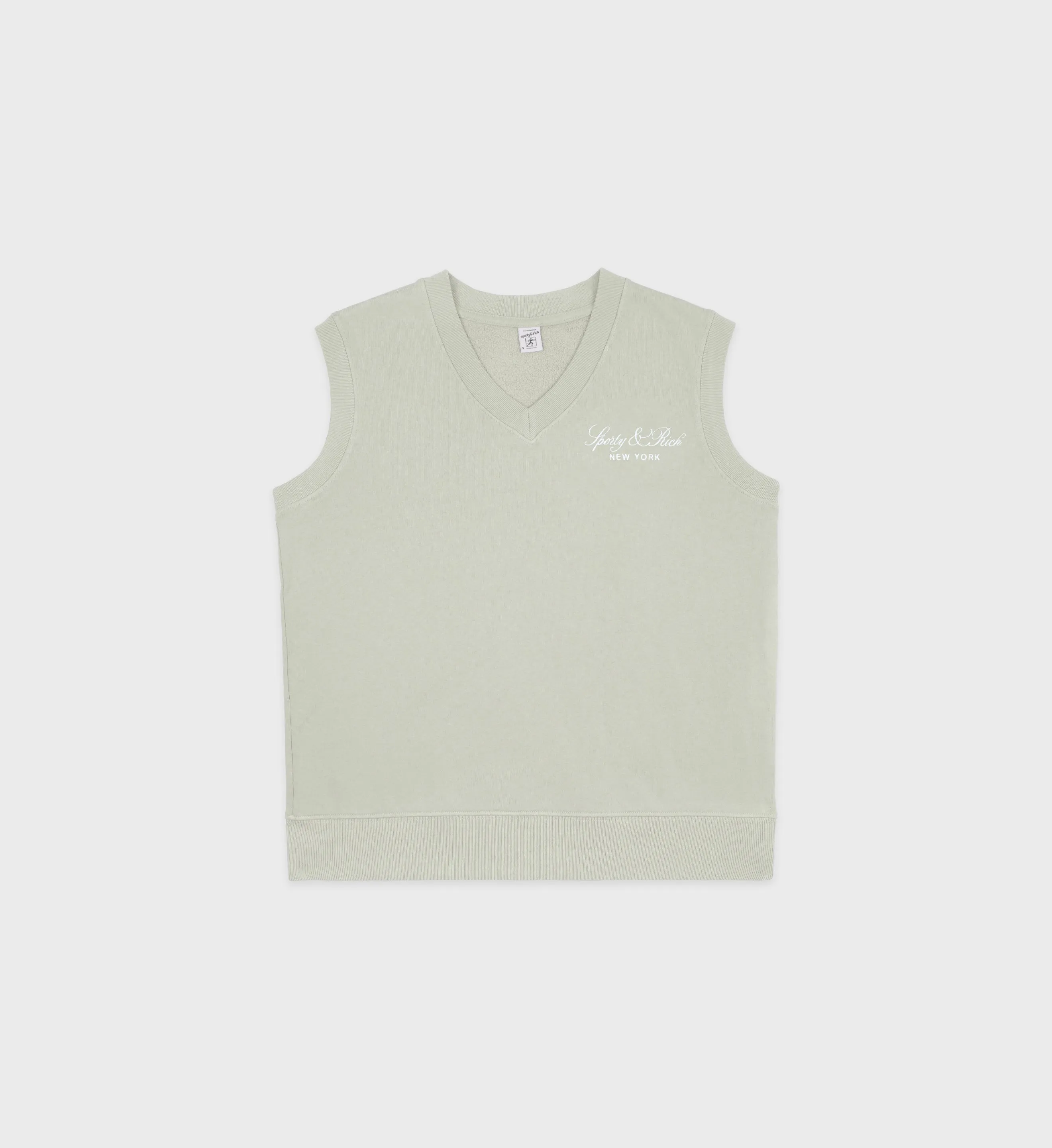 Vendome Embroidered V-Neck Vest - Sage/White
