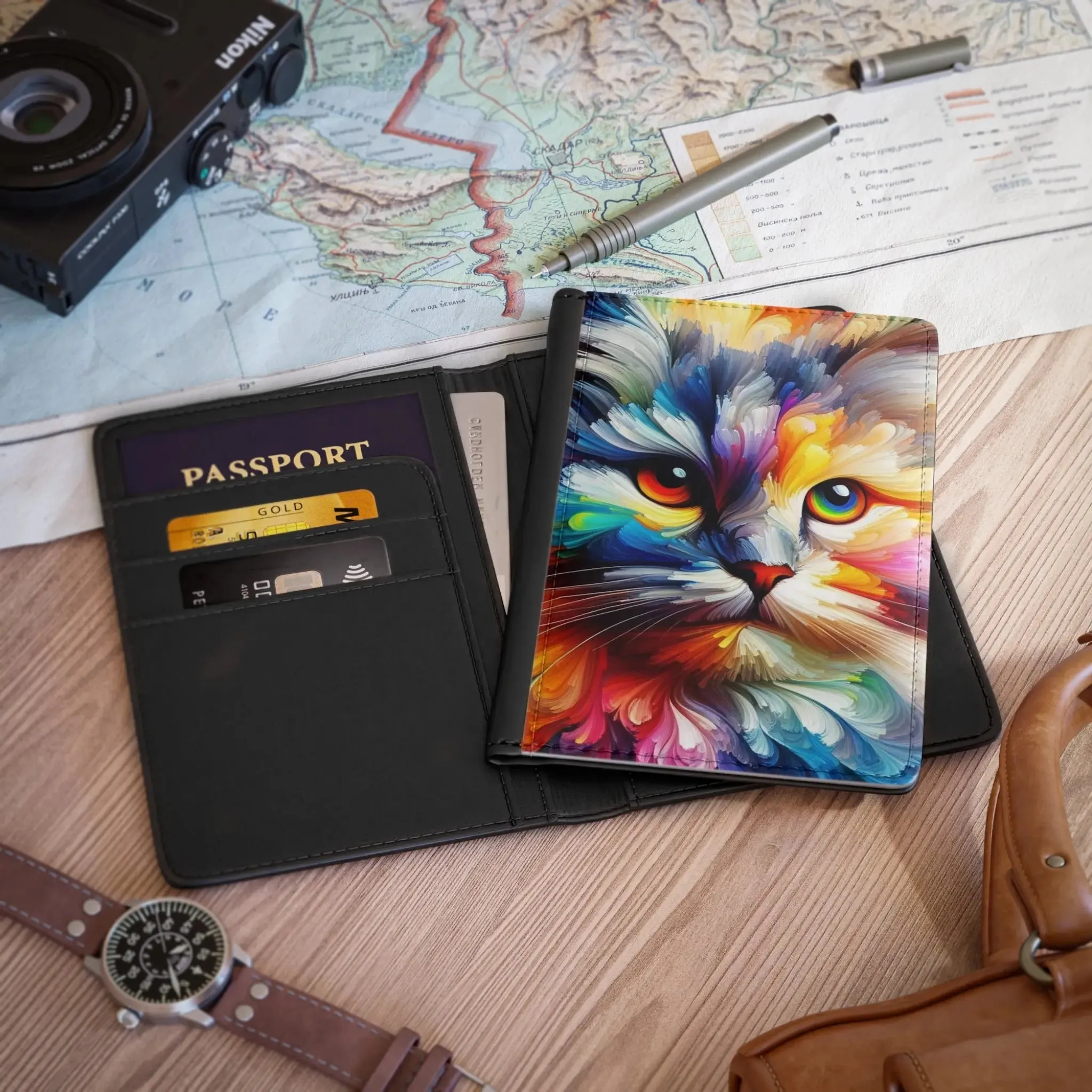 Watercolor Abstract Cat - Passport Cover
