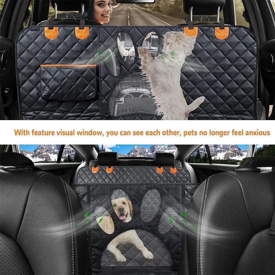 Waterproof Dog Car Seat Cover with Mesh Window and Zipper for Back Seat Protection
