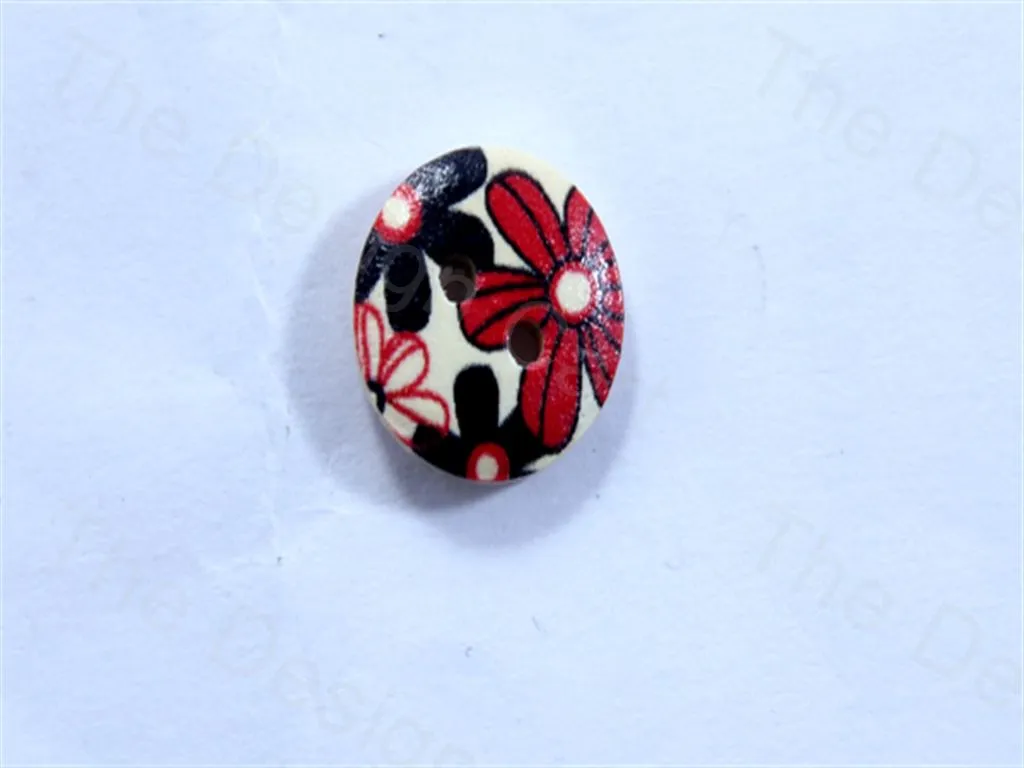 White Black Round Flower Design Designer Wooden Buttons
