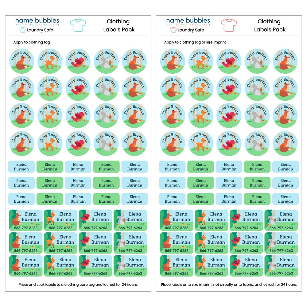 Woodland Animals Clothing Labels Pack