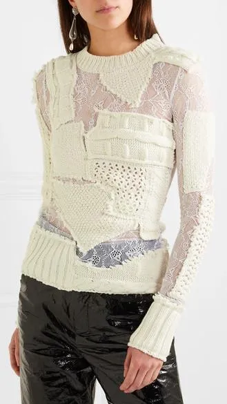 'Zora' Patchwork Lace and Cotton-Blend Knit Sweater
